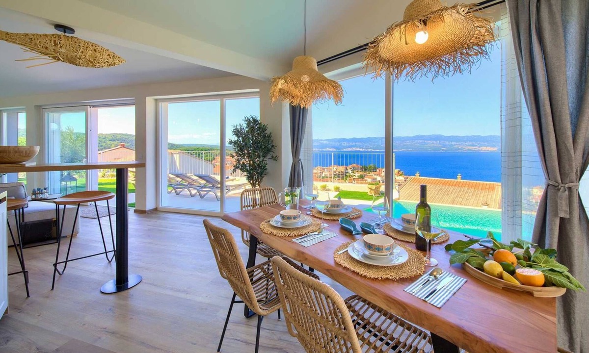 Vrbnik Villa | Villa Bella Vista with an infinity heated pool, sauna & Seaview