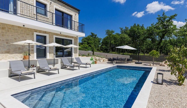 Stunning private villa with internet, A/C, private pool, TV, terrace and panoramic view in Buzet
