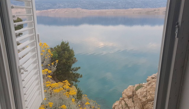 Unique place at the cliff, secluded mediterranean habitat, two beaches. in Bošana